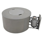 Round concrete fire pit with gas tank attachment on a white background