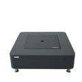 Black square fire pit table with a central hole on a white background