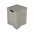 A square gray storage bin with a hinged lid and a recessed handle cutout on the front, shown on a plain white background.