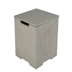 A light gray storage bin with a textured marble-like finish and a recessed handle cutout on the front, shown on a plain white background.