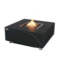 Black fire pit table with flames on a white background