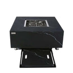 Black marble coffee table with a glass top on a white background