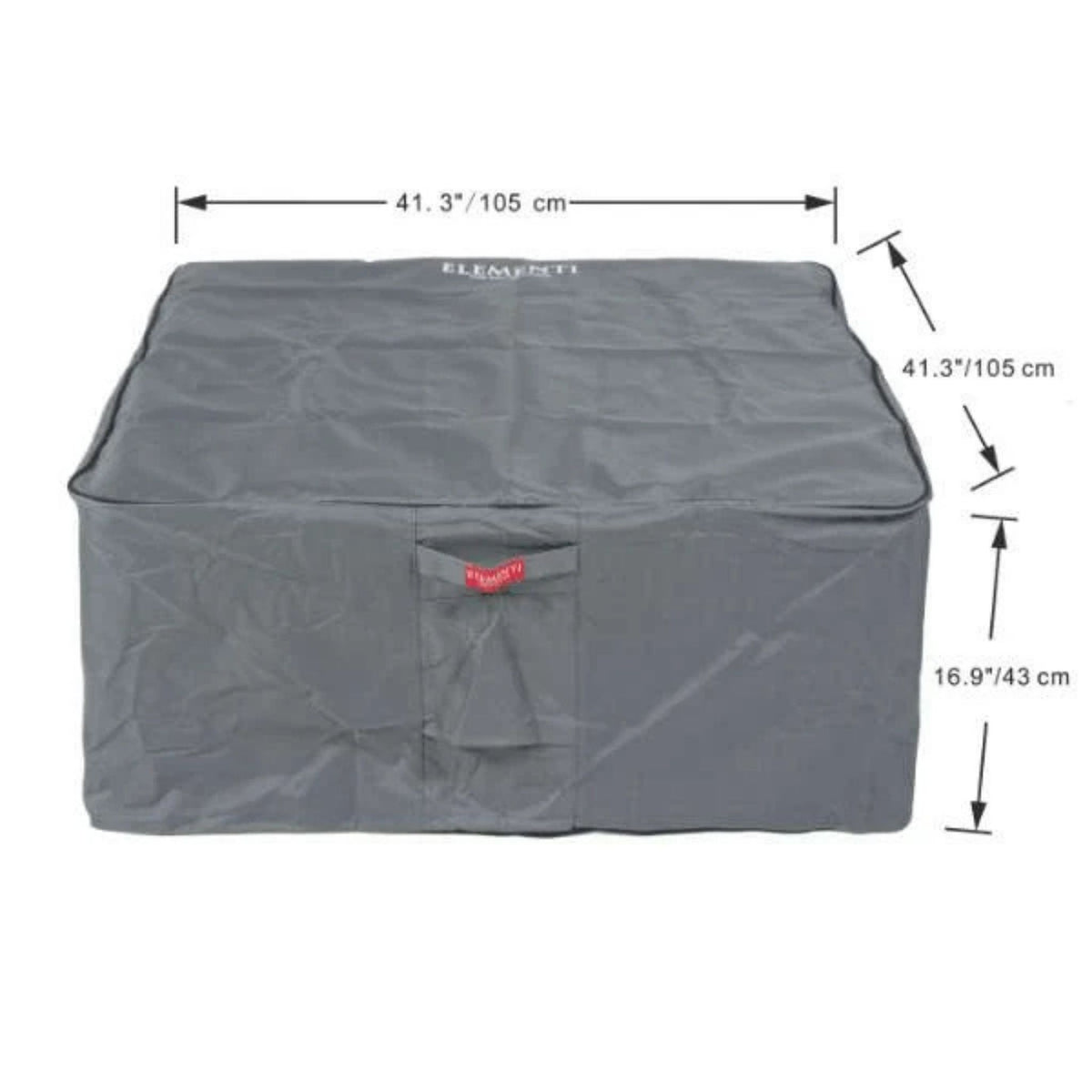 Gray cover with dimensions labeled on a white background