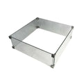 A square transparent acrylic or glass frame with metal corner brackets, shown on a plain white background.