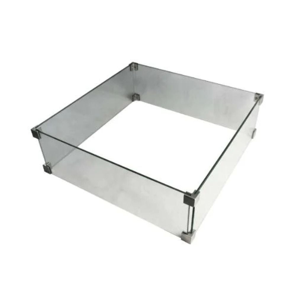 A square transparent acrylic or glass frame with metal corner brackets, shown on a plain white background.