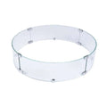 A clear glass circular ring with silver metal corner brackets and a small central screw, shown on a plain white background.