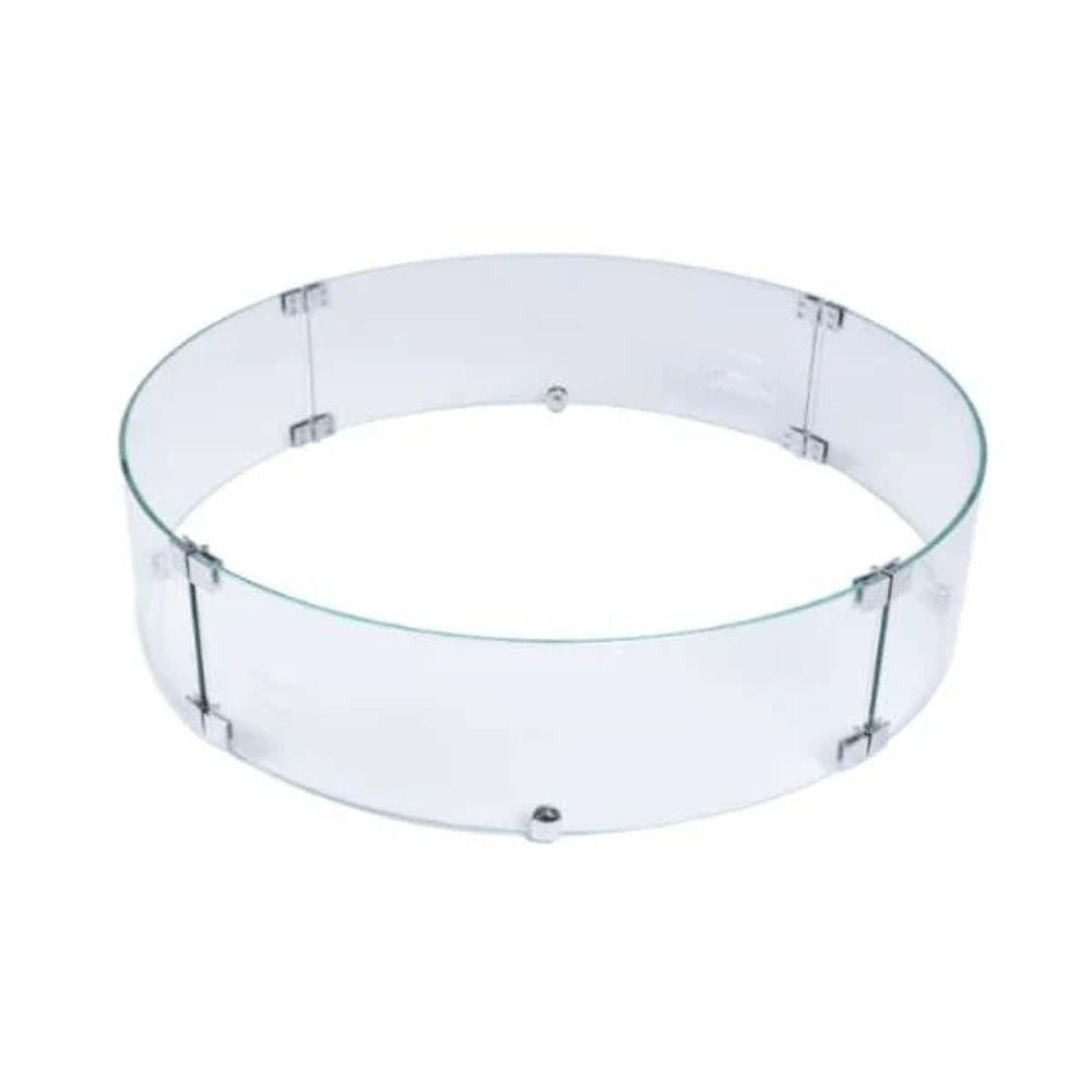 A clear glass circular ring with silver metal corner brackets and a small central screw, shown on a plain white background.