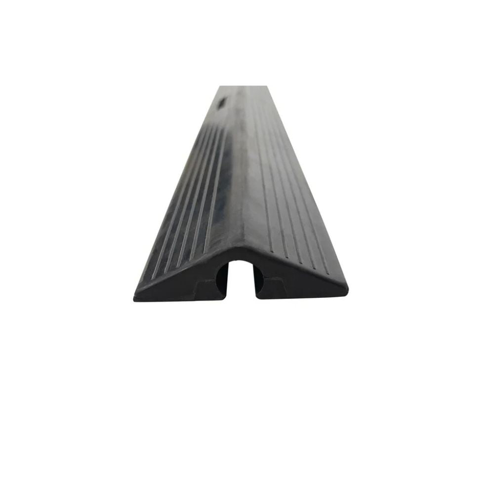 A black rubber stair tread protector or slope guide with a ribbed textured surface, shown on a plain white background.