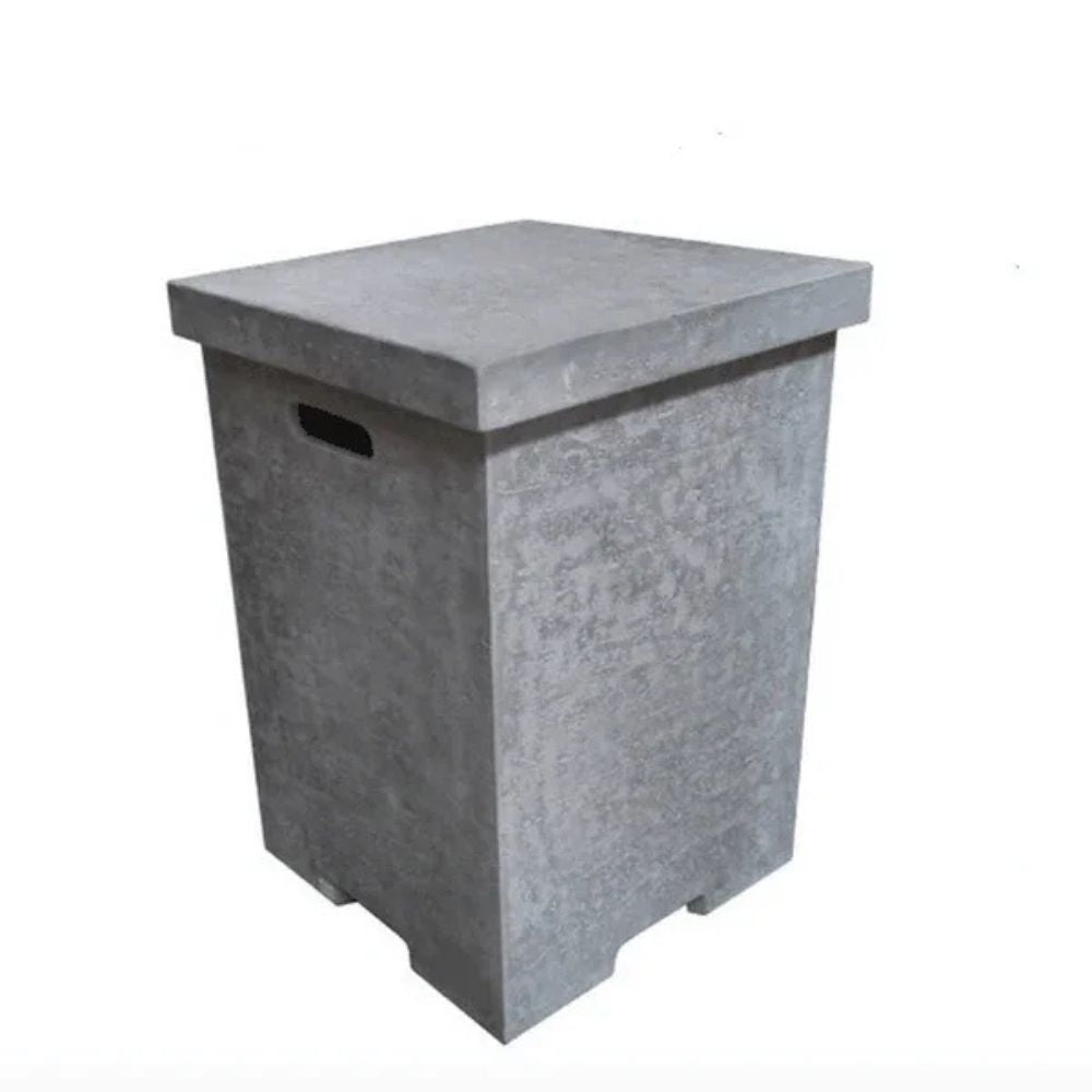 Concrete side table with a flat top on a white background