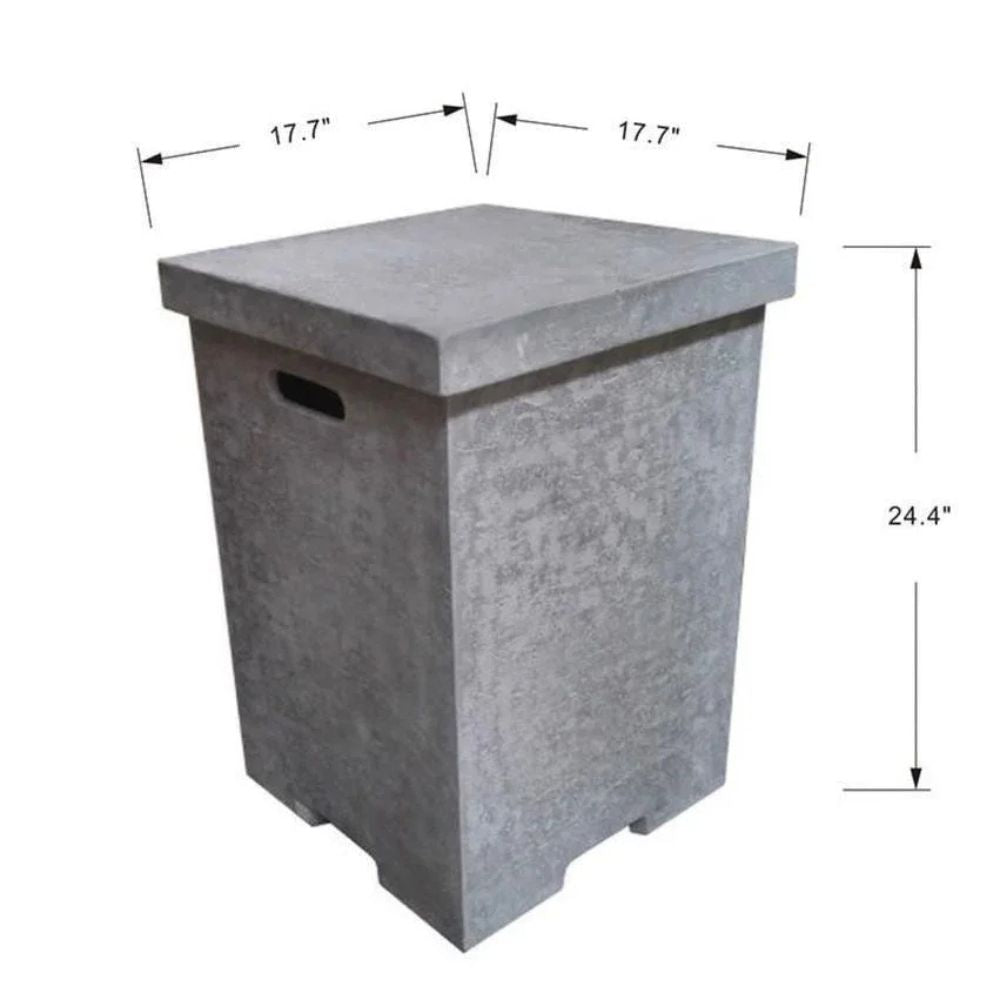 Concrete stool with dimensions labeled on a white background