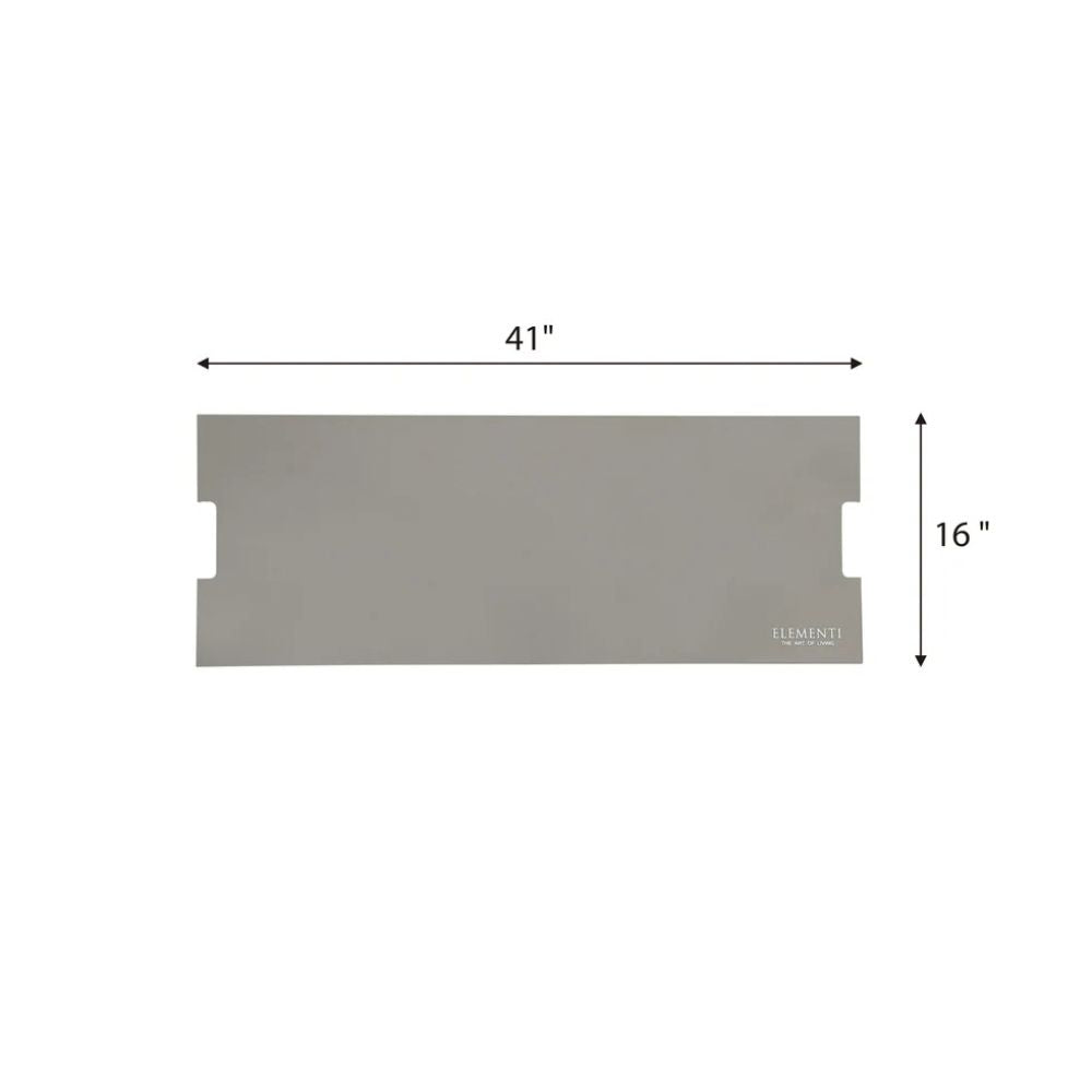 A gray rectangular panel with notched cutouts on the left and right sides, shown on a white background with dimension arrows indicating 41 inches wide by 16 inches high.