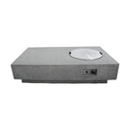 A rectangular gray concrete or stone planter box with a circular lid on top and a small side control or outlet, shown against a plain white background.