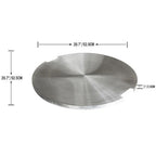 A round brushed-metal disc with dimension annotations showing a diameter of 20.7 inches (52.