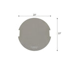 A circular gray mat with two notched cutouts on the sides, shown with dimension arrows and labels indicating a 23-inch diameter. The brand name ELEMENTI is printed near the bottom center.