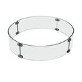 Clear glass circular ring with dark metal brackets connecting the panels, shown on a plain white background.