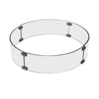 Clear glass circular ring with dark metal brackets connecting the panels, shown on a plain white background.