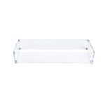 Clear glass display case on a white background