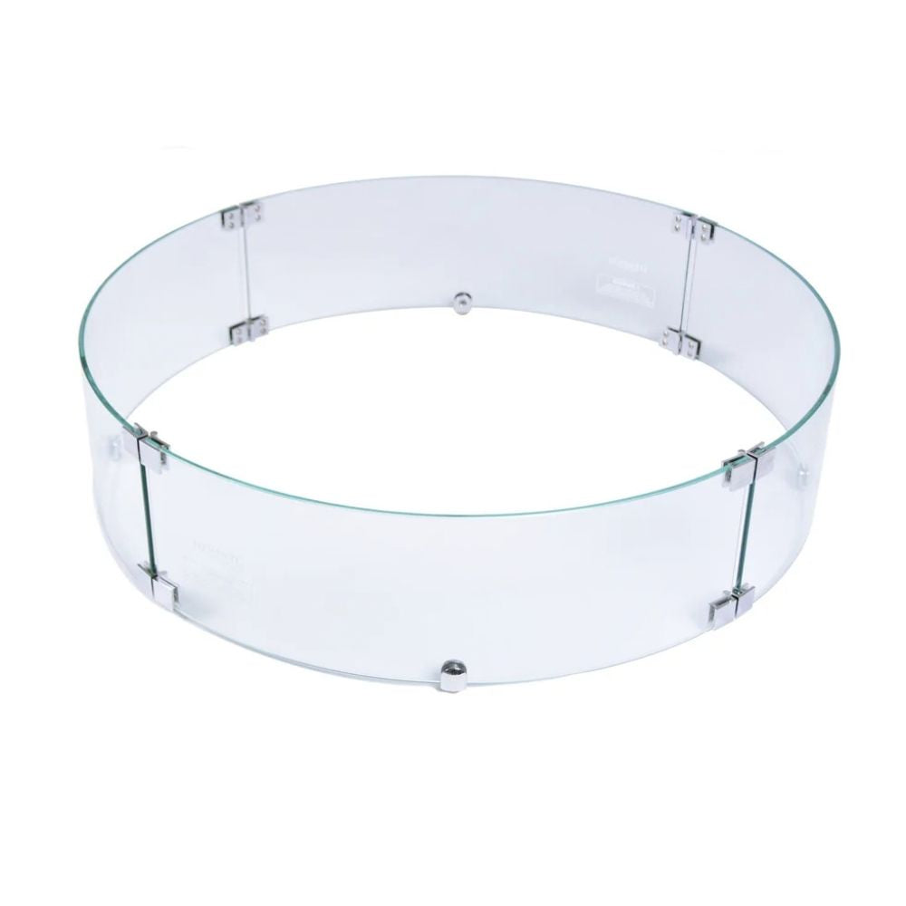 A clear glass circular ring with silver metal clamps at the sides, shown on a plain white background.
