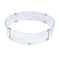 A clear glass circular ring with silver metal clamps at the sides, shown on a plain white background.