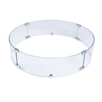 A clear glass circular ring with silver metal clamps at the sides, shown on a plain white background.