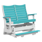 Turquoise and white chair with a bench on a white background