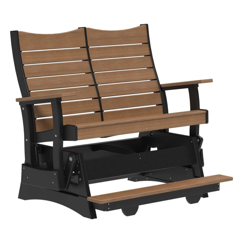 Wooden bench with black frame on a white background