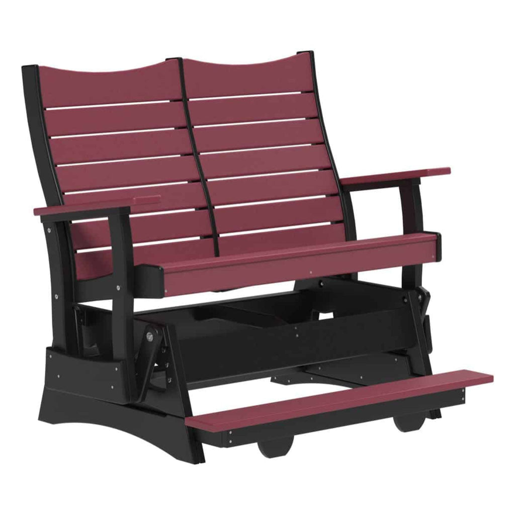 Maroon and black outdoor bench on a white background
