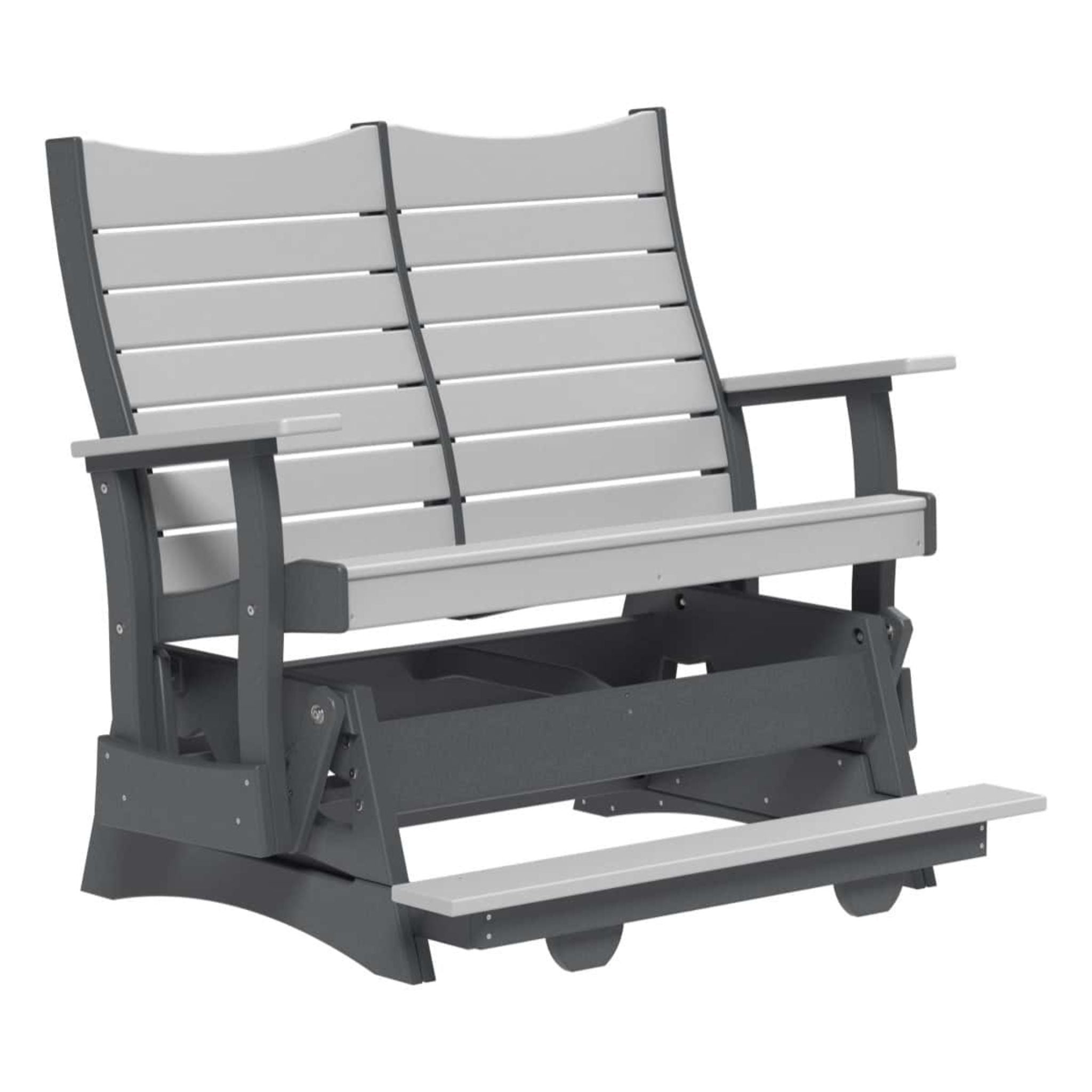 Gray and white outdoor bench on a white background