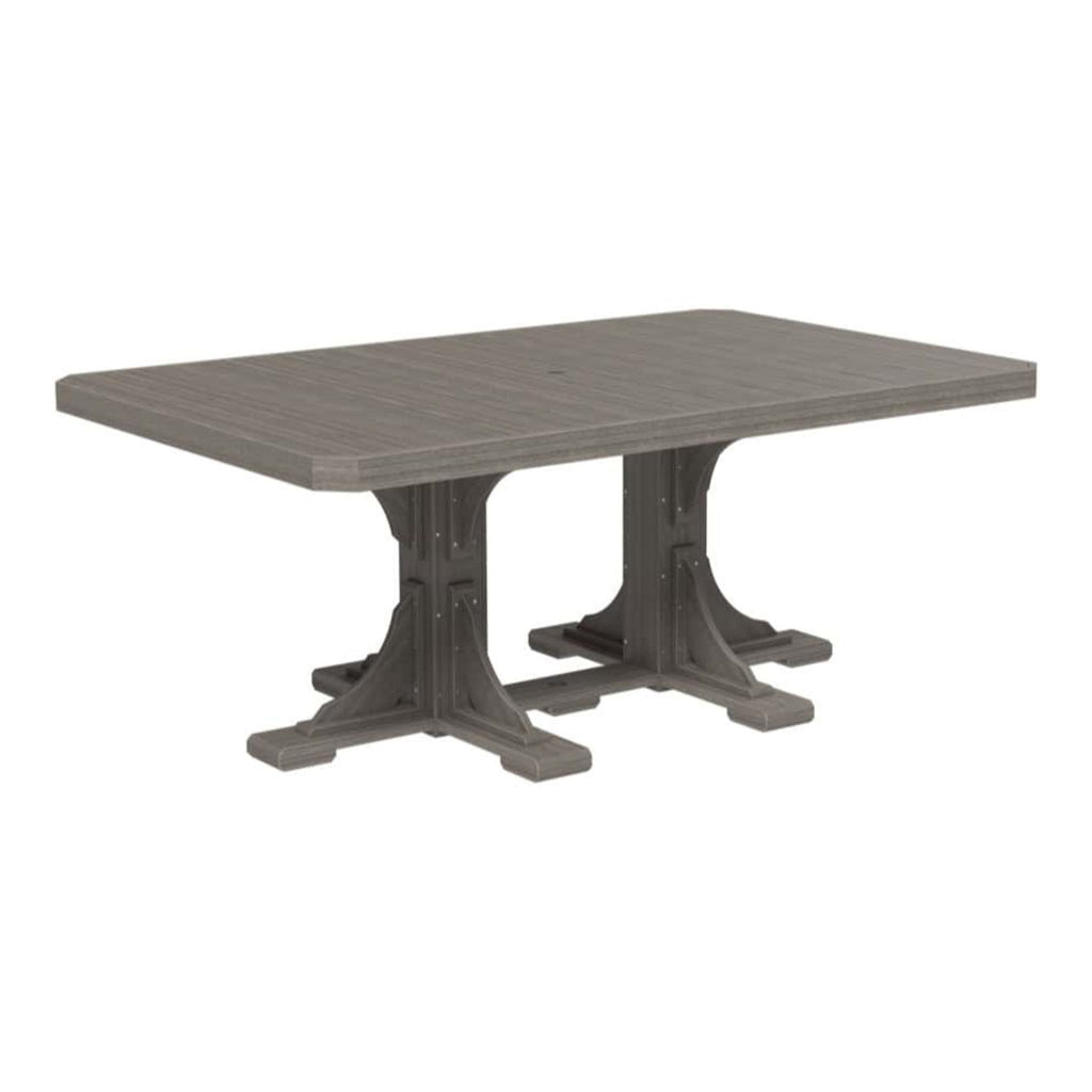 Rectangular table with gray top and black metal legs on a white background