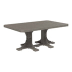 Rectangular table with gray top and black metal legs on a white background