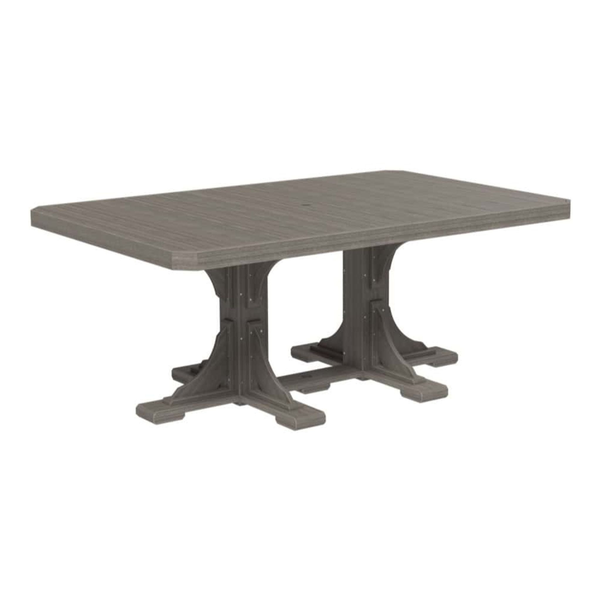 Rectangular table with gray top and black metal legs on a white background