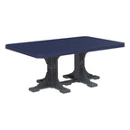 Navy blue rectangular table with a black metal base on a white background