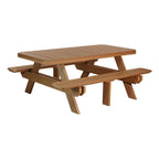Wooden picnic table on a white background
