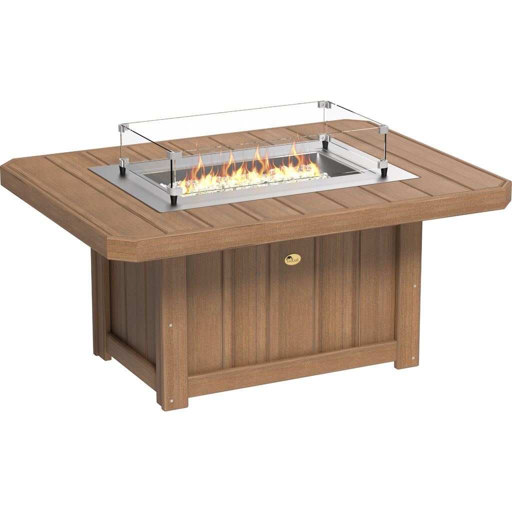 Wooden fire pit table with glass cover on a white background