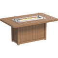 Wooden fire pit table with flames on a white background