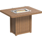 Wooden fire pit table with flames on a white background