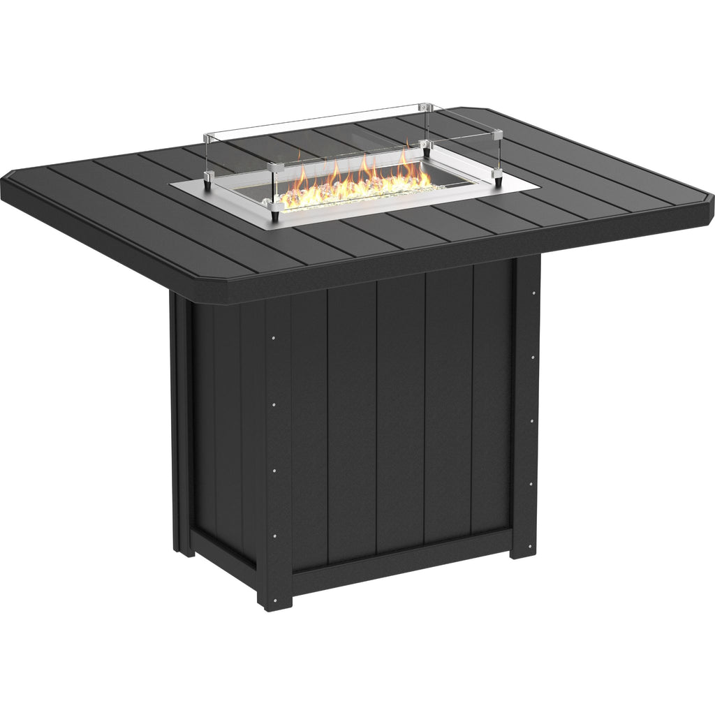 Black fire pit table with flames on a white background