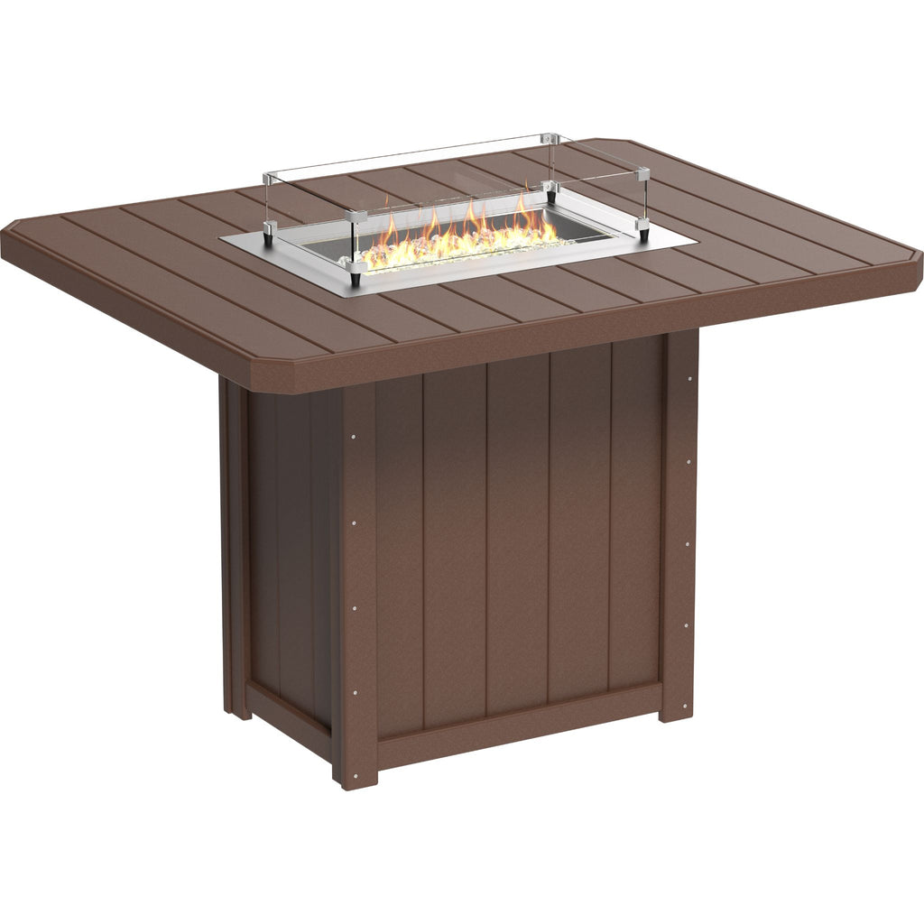 Brown outdoor fire table with flames on a white background