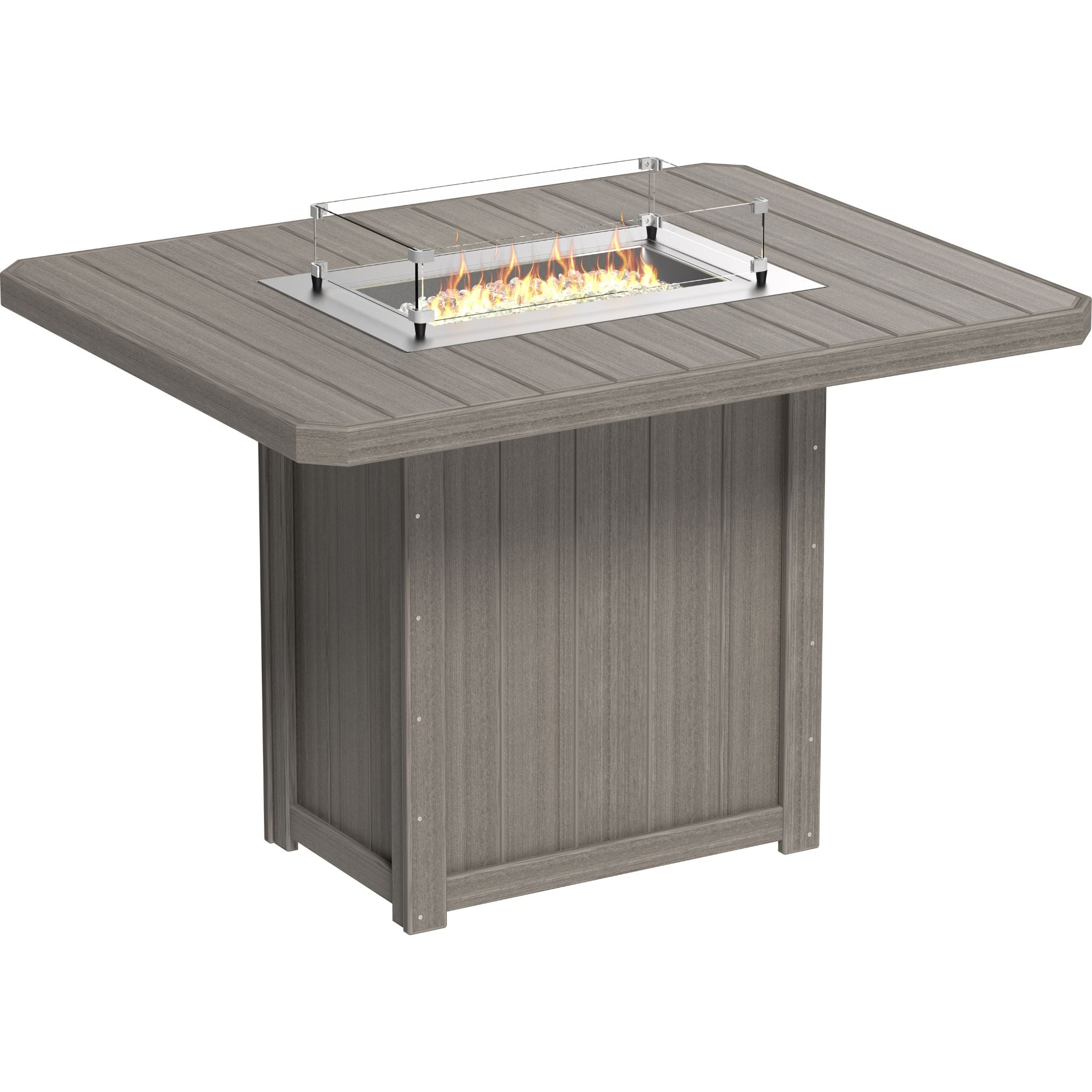 Outdoor fire pit table with燃烧的火焰在白色背景上