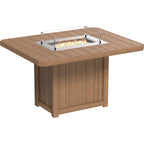 Wooden fire pit table with flames on a white background