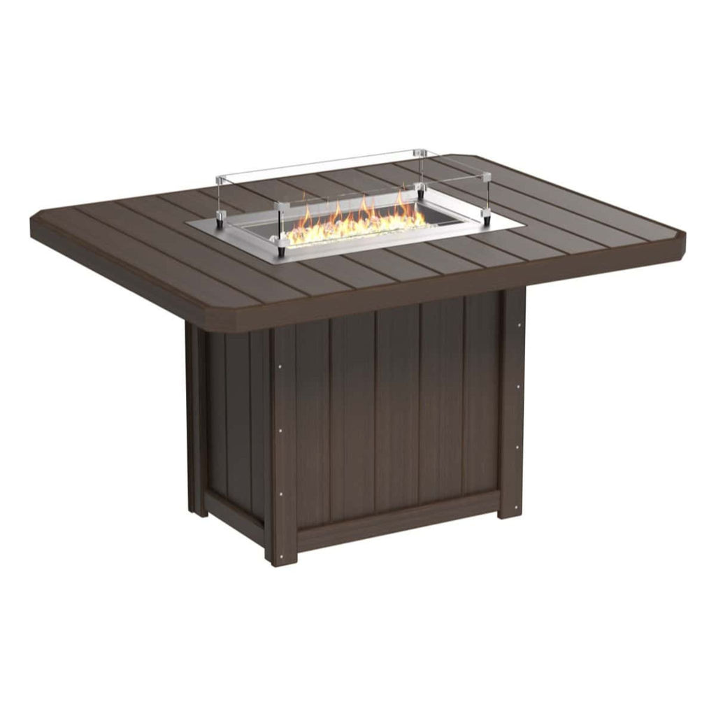 Brown outdoor fire table with flames on a white background