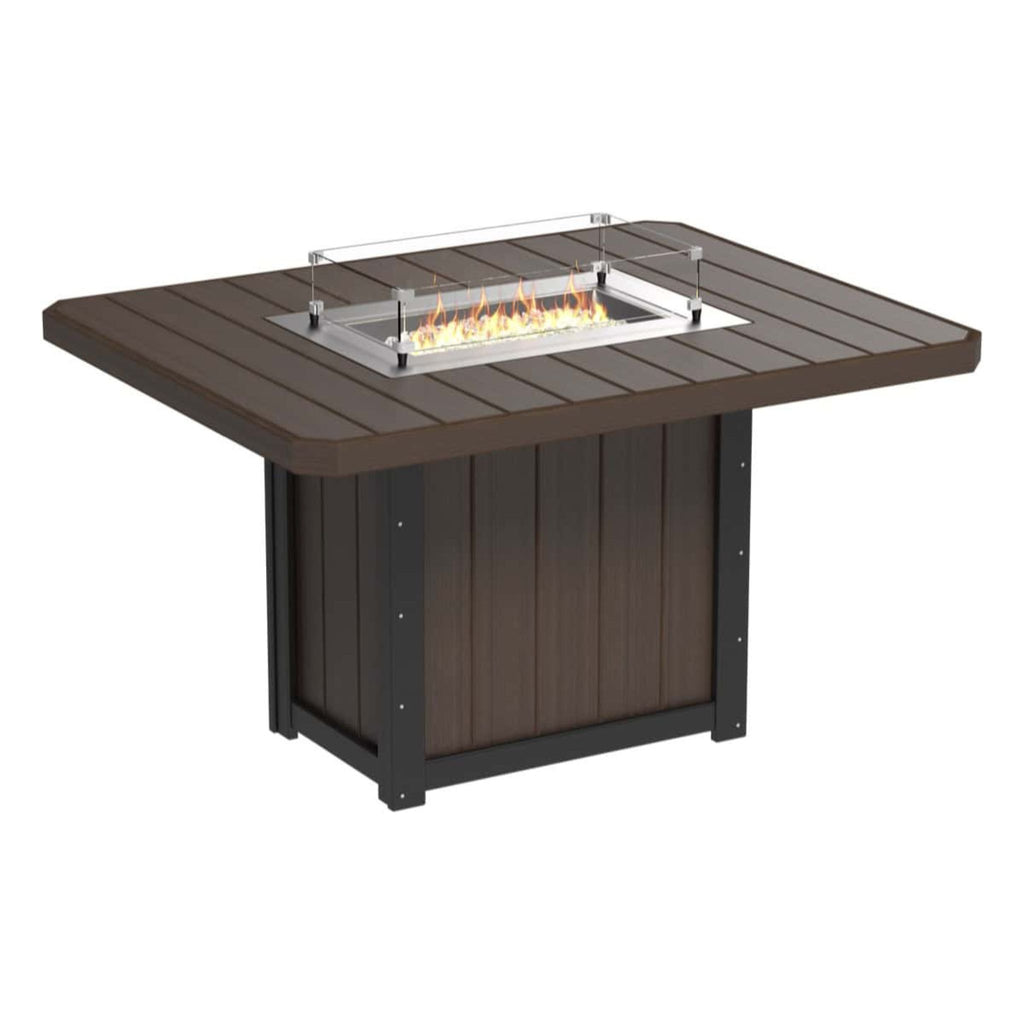 Square fire pit table with flames on a white background