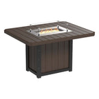 Square fire pit table with flames on a white background
