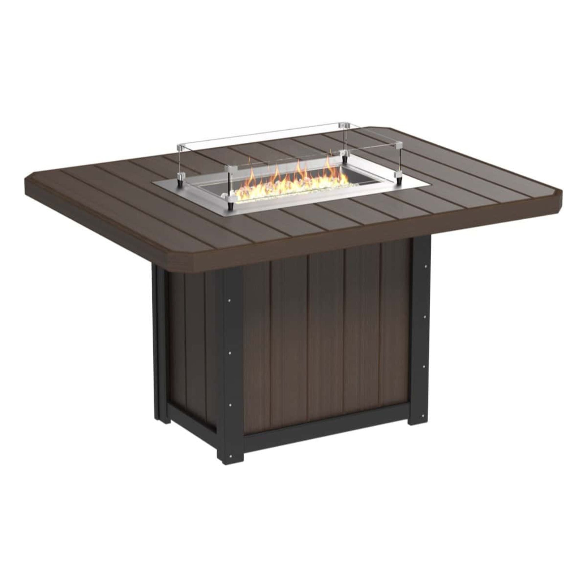 Square fire pit table with flames on a white background