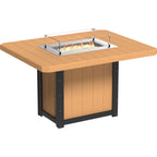 Wooden fire pit table with glass cover on a white background