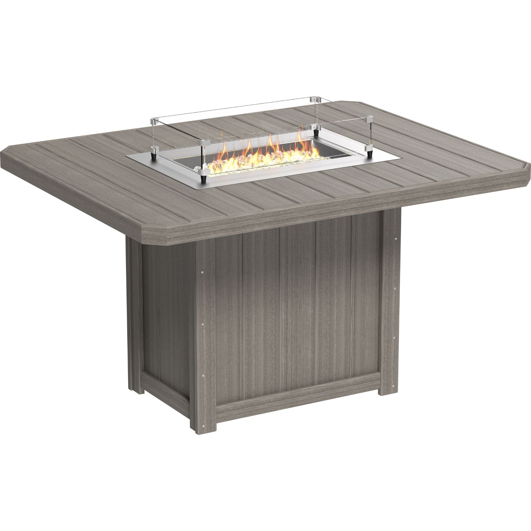 Square outdoor fire table with flames on a white background