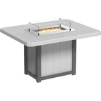 Outdoor fire pit table with a light gray top and dark gray base on a white background