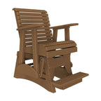 Brown wooden chair with slatted design on a white background