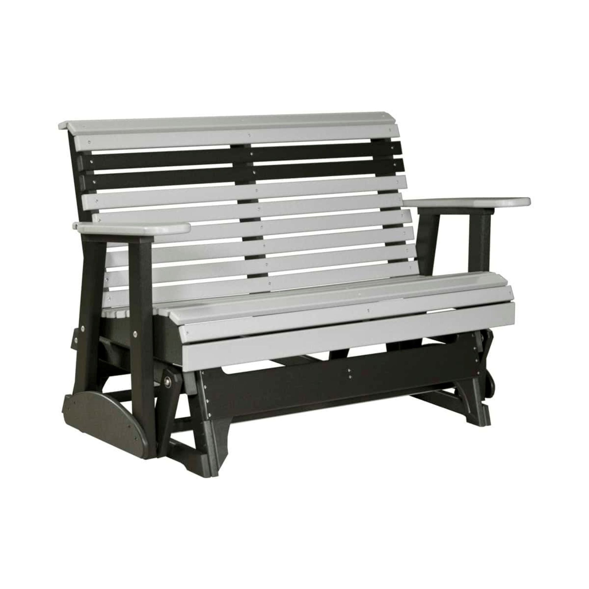Gray and black outdoor bench on a white background