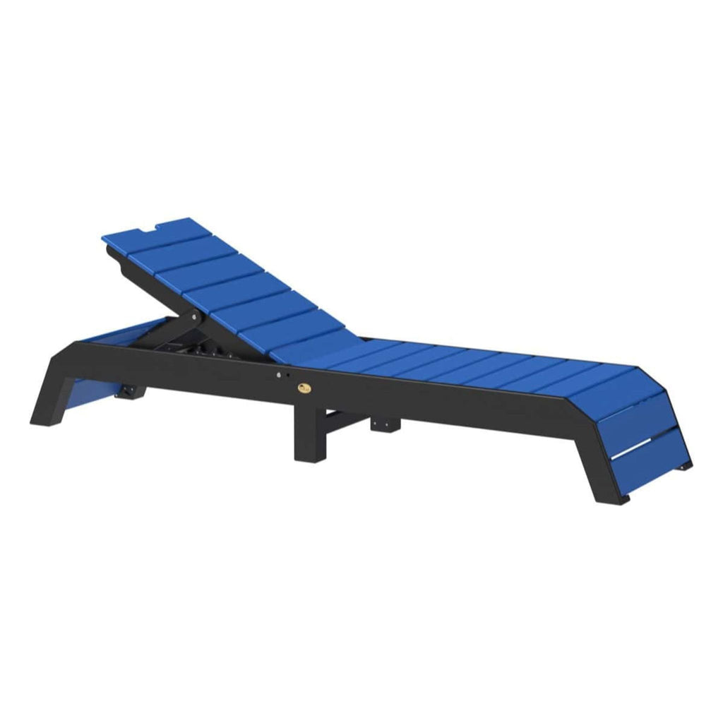 Blue lounge chair with black frame on a white background